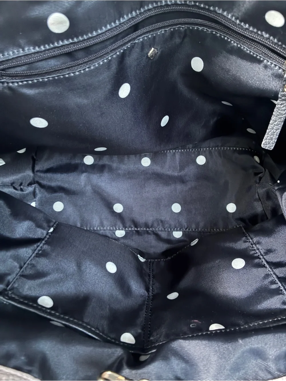 kate spade Pebbled Leather Satchel in Light Gray with Black Handles